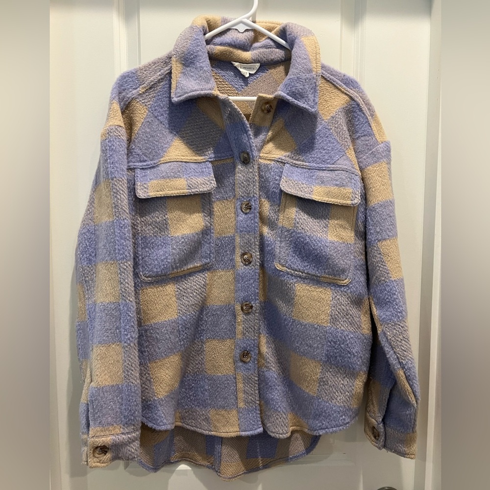 LA Hearts Oversized Plaid Jacket in Lavender and Beige